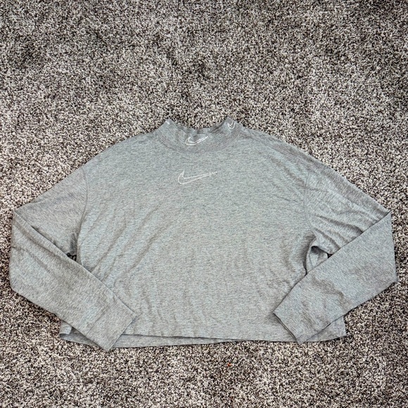Nike Rhinestone Embellished Mock Neck Long Sleeve in Grey/Silver - Picture 1 of 4